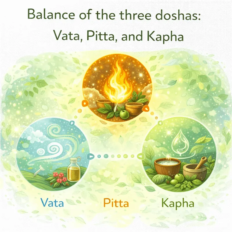 Balance of the three doshas: Vata, Pitta, and Kapha
